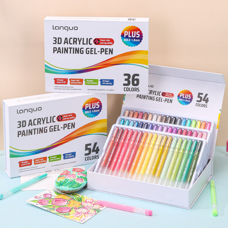 Languo 3D Acrylic Painting Gel Pens for Coloring 36/54 Colors Set