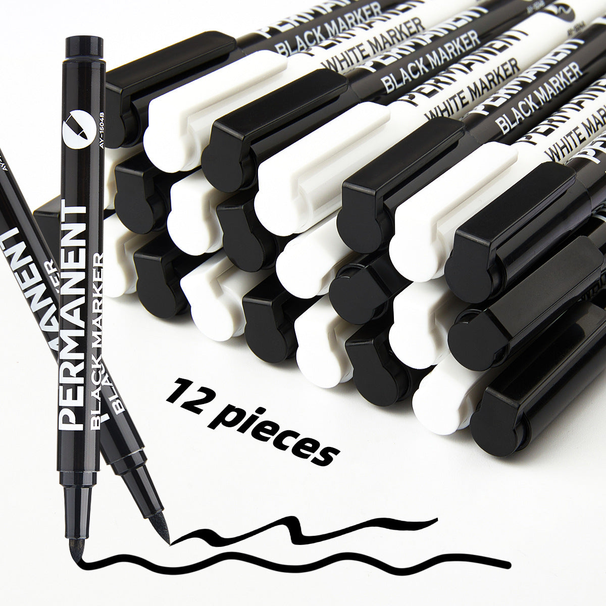 12pcs Industrial Oil-Based Permanet White Black Marker Pens