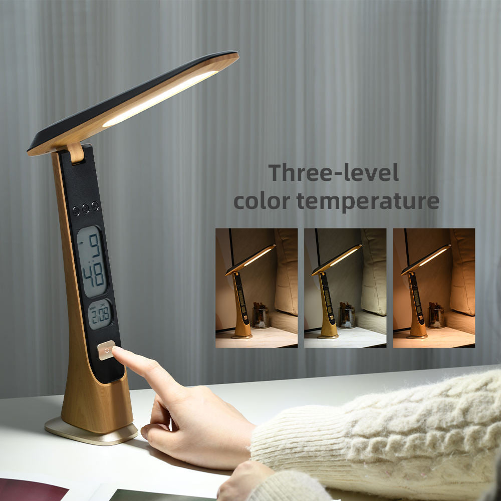 Foldable Portable Cordless Table Desk LED Lamp with Clock Calendar