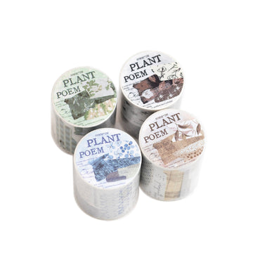 Plant Poem Washi Tape – 4 Roll Retro Artistic Decorative Tapes 50mmx2m