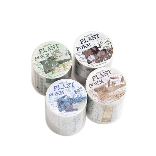 Plant Poem Washi Tape – 4 Roll Retro Artistic Decorative Tapes 50mmx2m