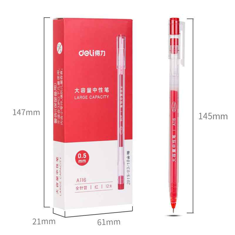 DELI A116 Large Capacity Gel Pen Needle Tip 0.5mm Fine Point 12 Pack - TTpen