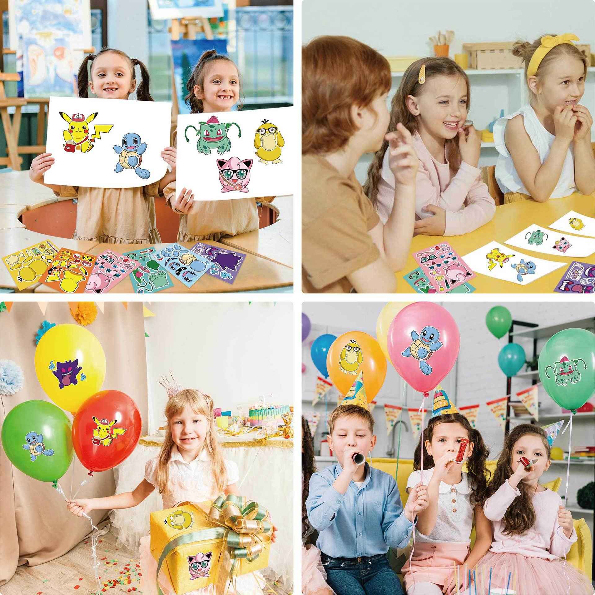 32 Sheets Cartoon Pokemon Make a Face DIY Stickers for Kids - TTpen