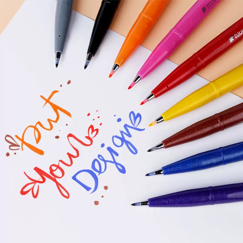 Pentel Fude Touch Sign Pen,Felt Pen Like Brush Stroke,6 Pack