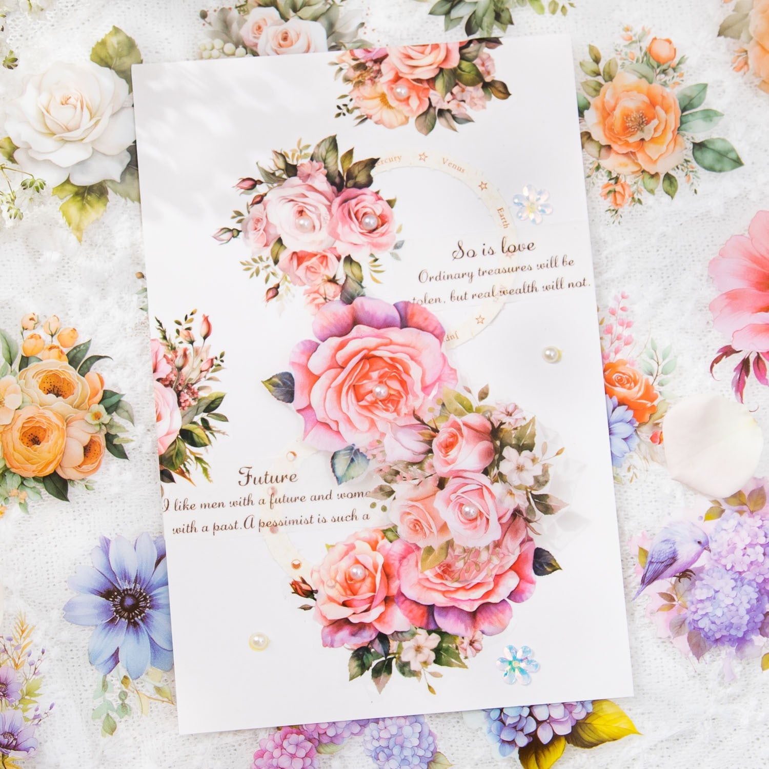 8PCS Sunflower & Rose Floral PET Washi Tape Set  for Journaling DIY