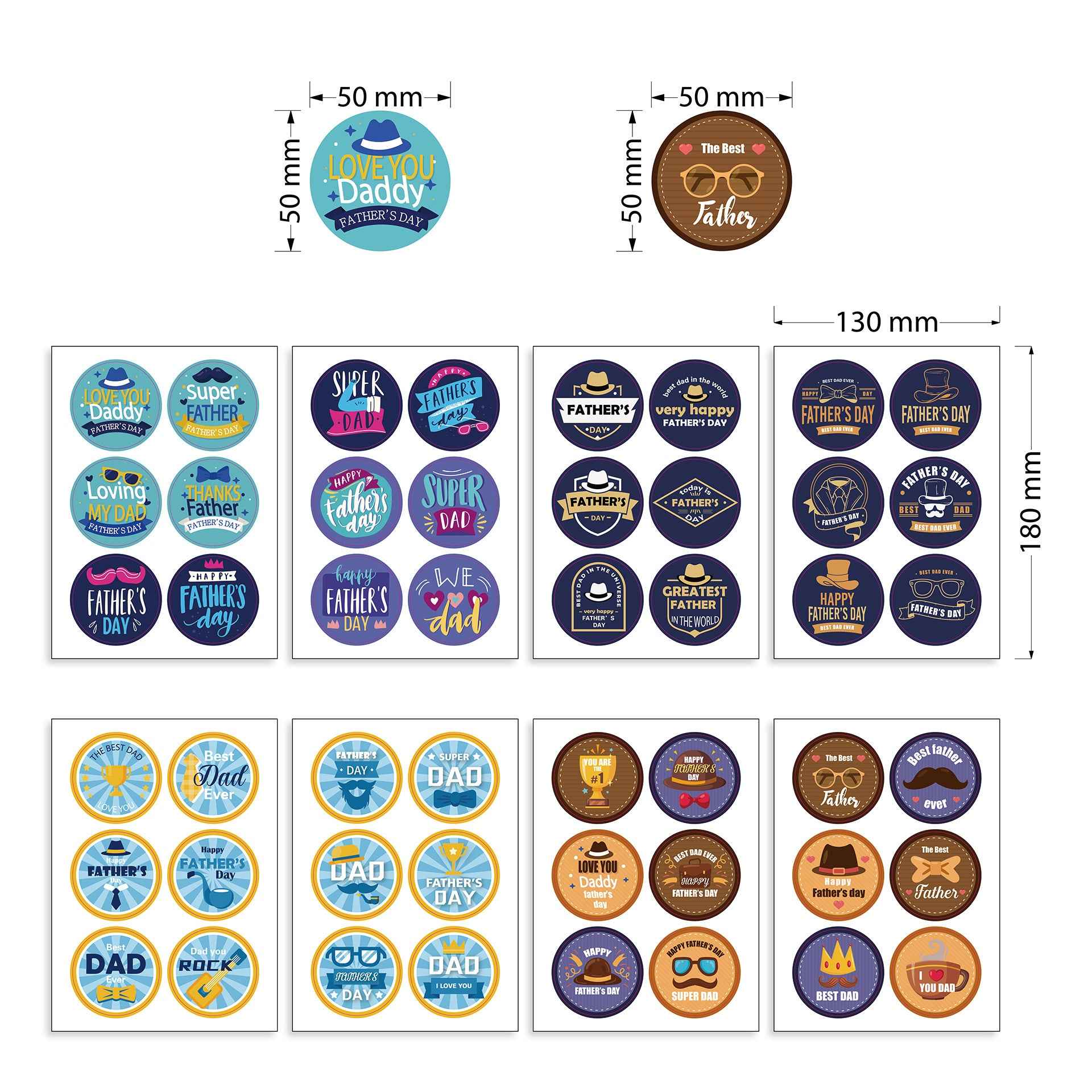 96pcs Father‘s Day Stickers 2 inch Large Round Labels - TTpen