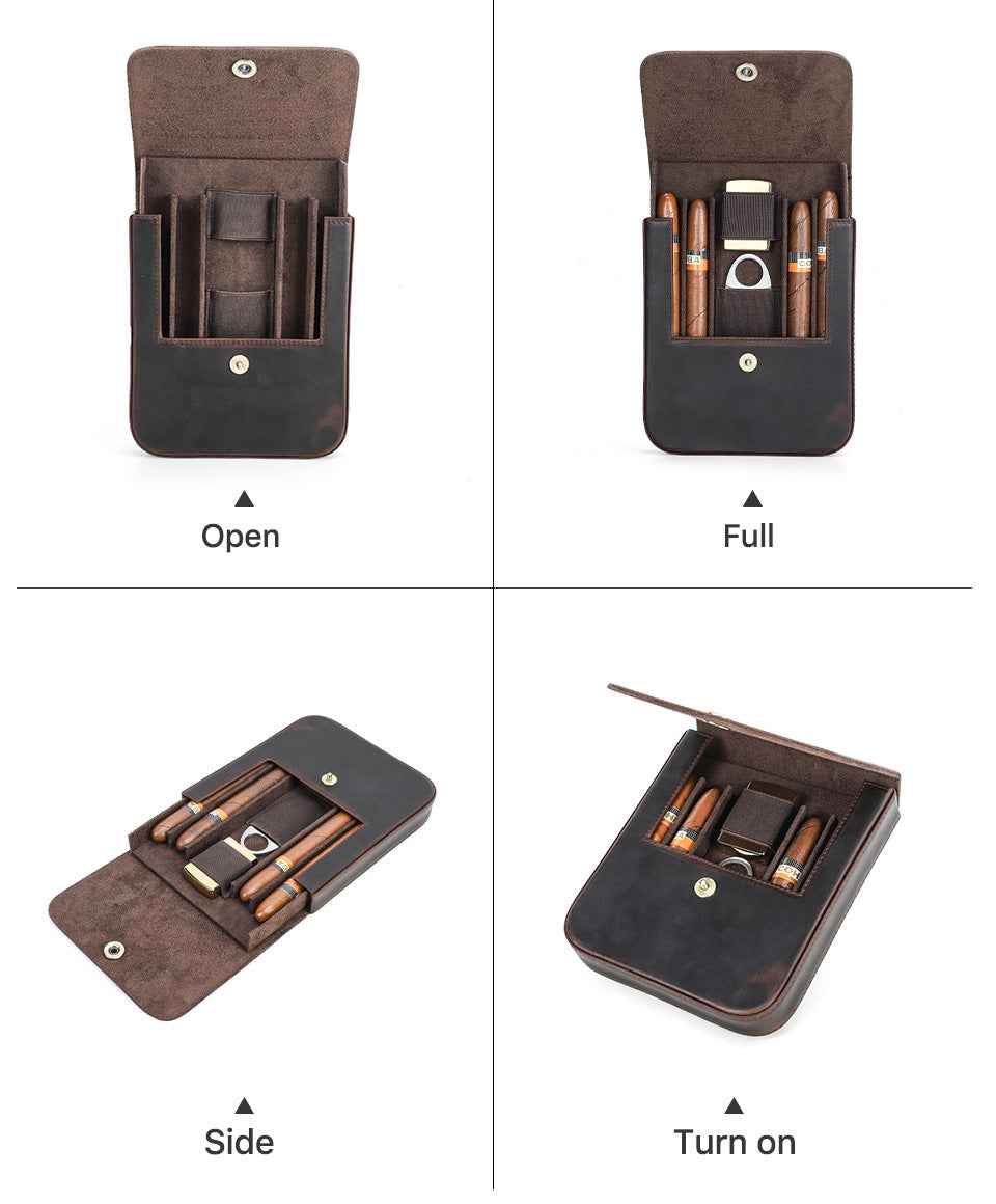 Vintage Leather 4-Cigar Case Magnetic Closure