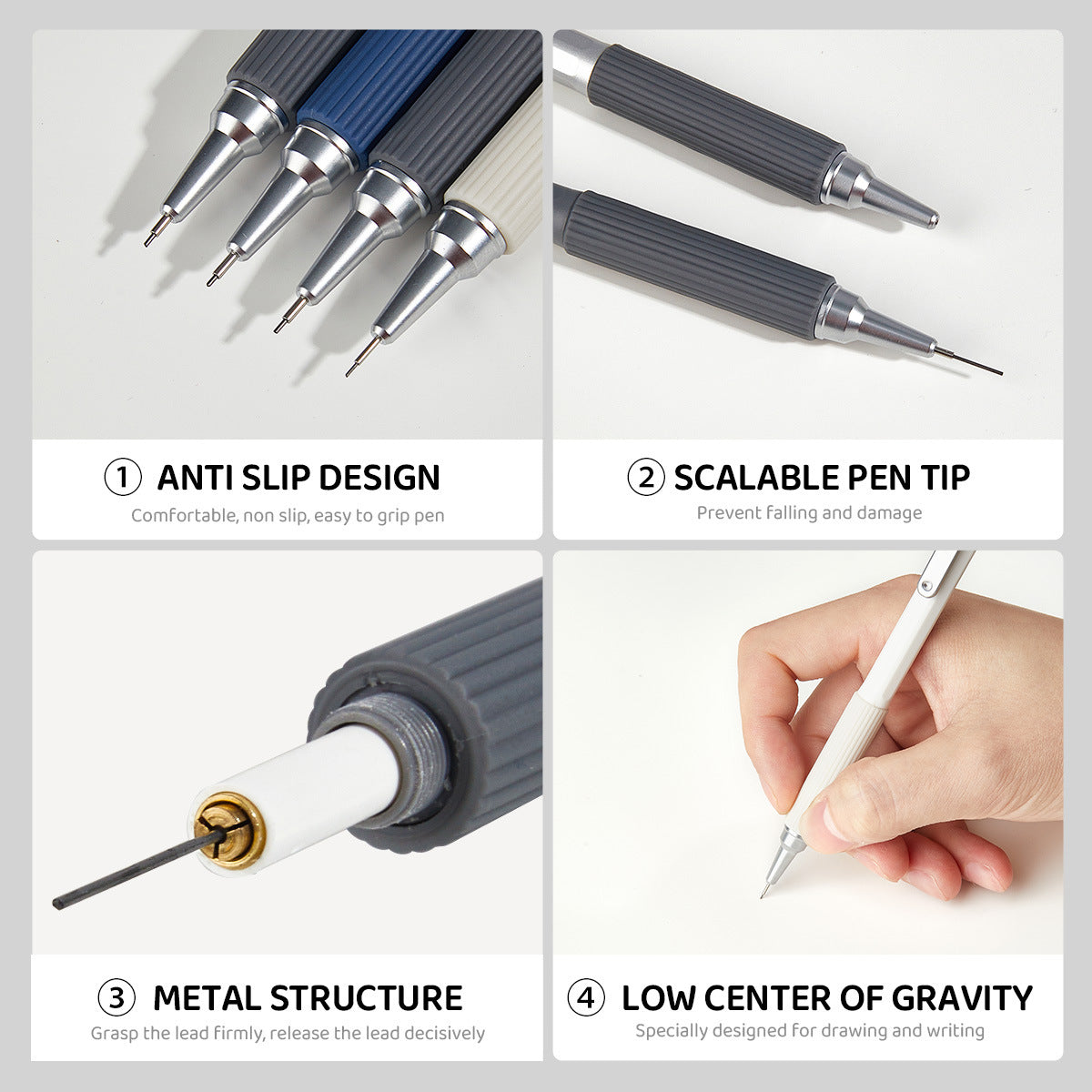 Low-Center Gravity Metal Mechanical Pencil with Leads Set 0.3mm/0.5mm
