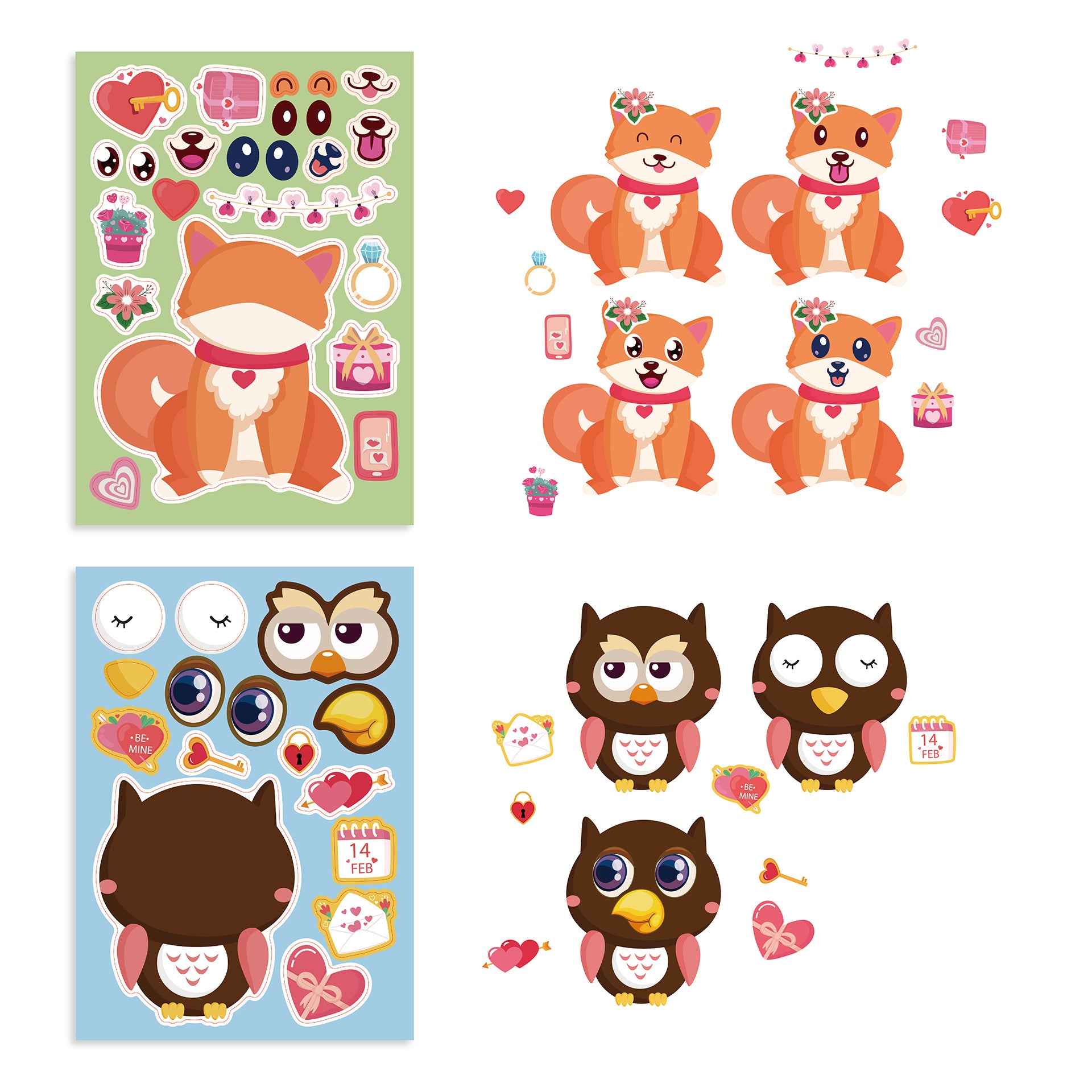 24 Sheets Valentine's Day Animal Stickers for Kids - TTpen