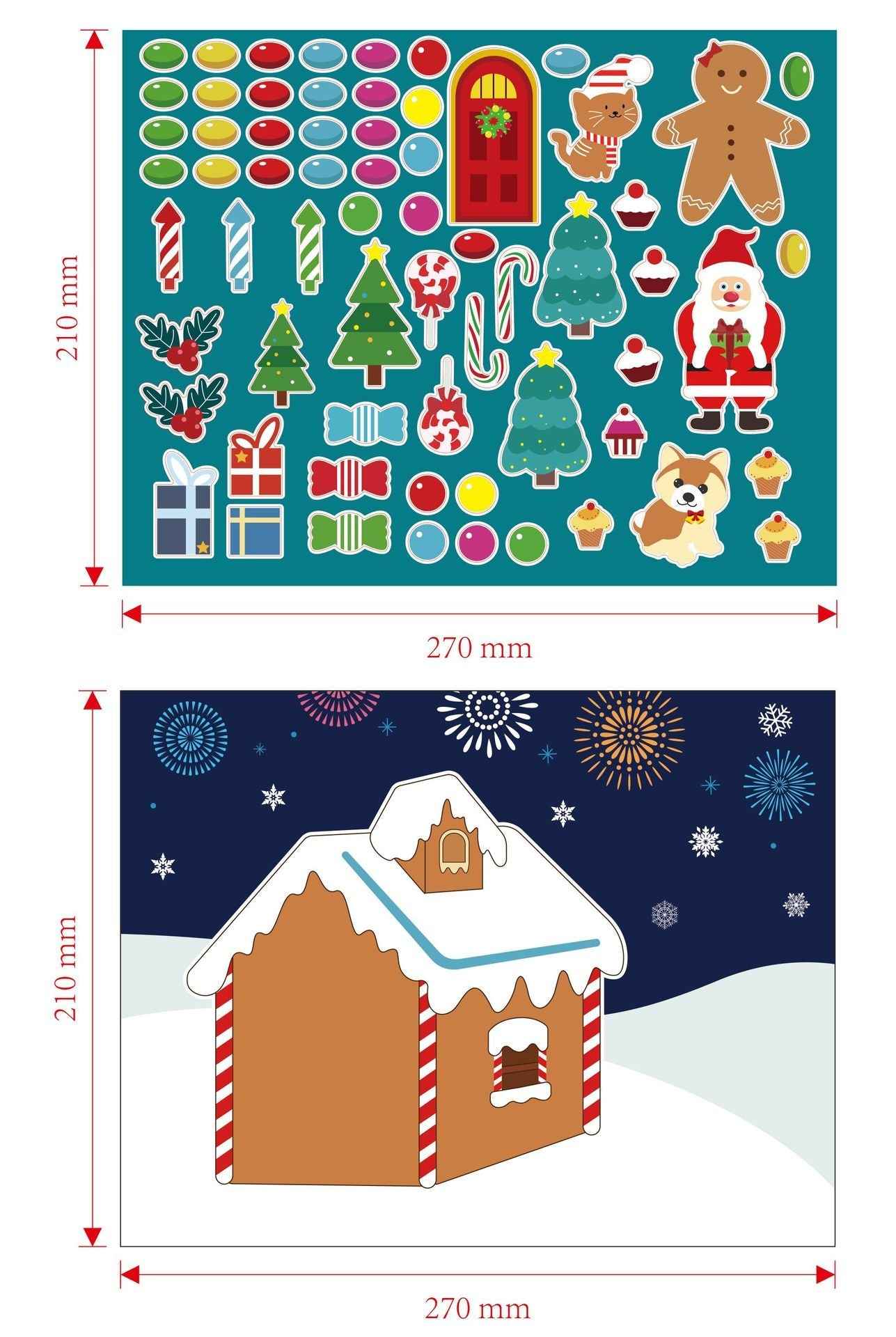12pcs Make-a-Gingerbread Christams House Stickers for Kids - TTpen