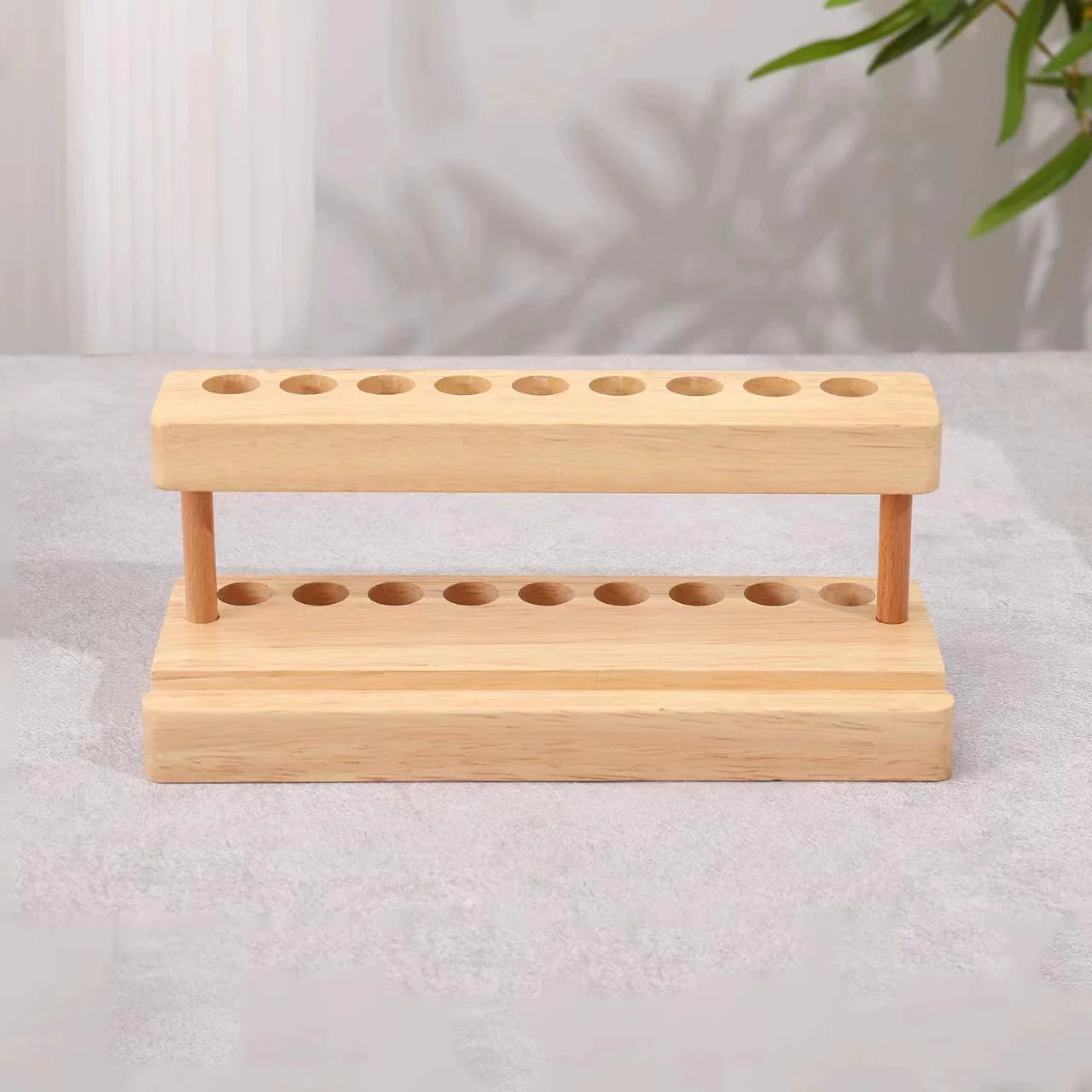 Wooden Pencil & Pen Holder with 9 Slots Cell Phone Stand