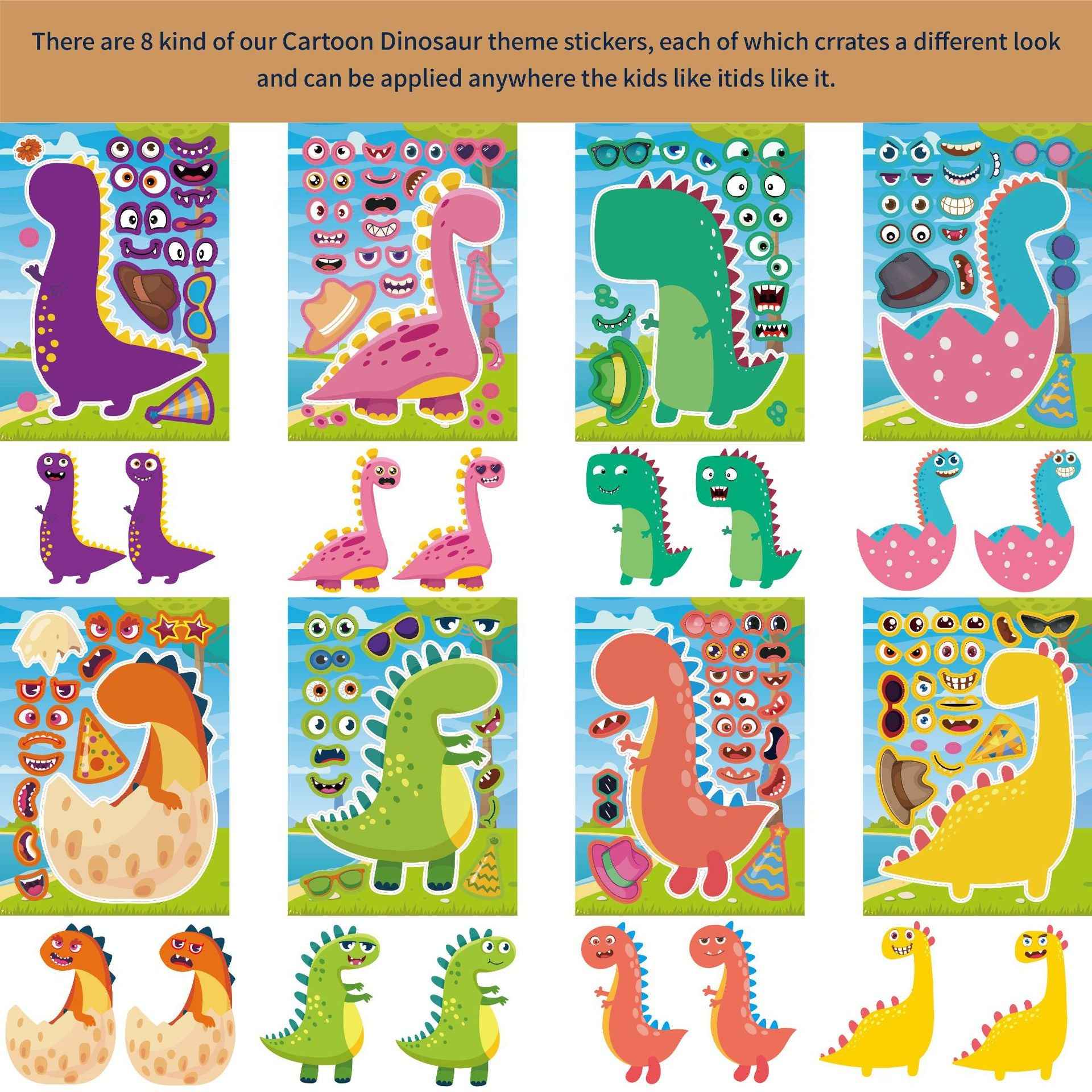 32 Sheets Dinosaurs Cartoon Make Your Own Stickers for Kids - TTpen