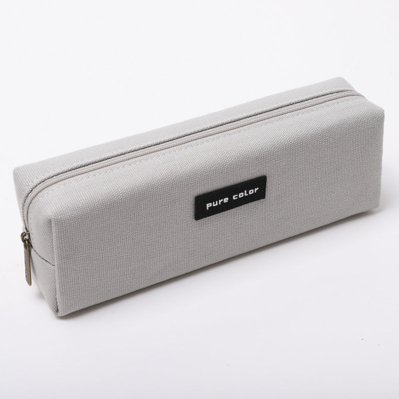 Pure Color Pen Pouch Pencil Case with Zipper Stationary Storage Bag Grey