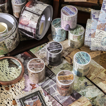 6 Vintage Rustic Letterpress Kraft Paper Tape 50mm x 2m