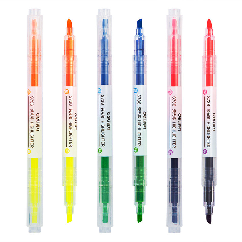 DELI S736 Dual Color Fluorescent Highlighter Marker Pens 3 Pack - TTpen