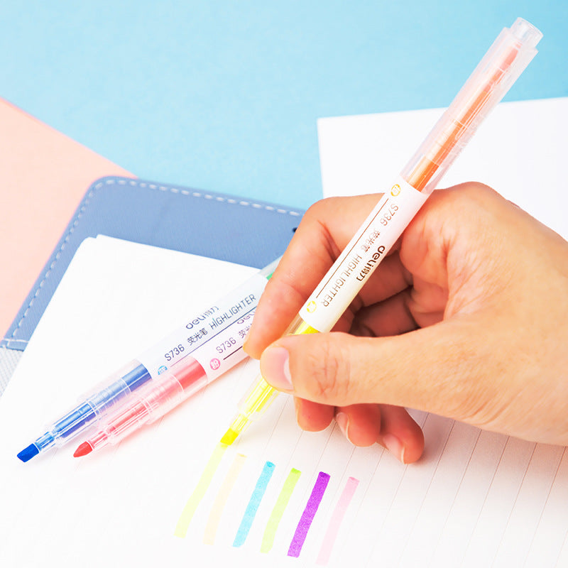 DELI S736 Dual Color Fluorescent Highlighter Marker Pens 3 Pack - TTpen