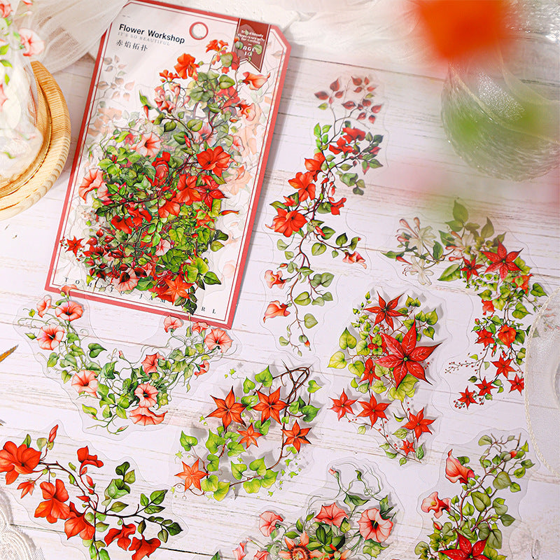 Flower Workshop PET Sticker Set – 60 Large Floral Decorative Stickers