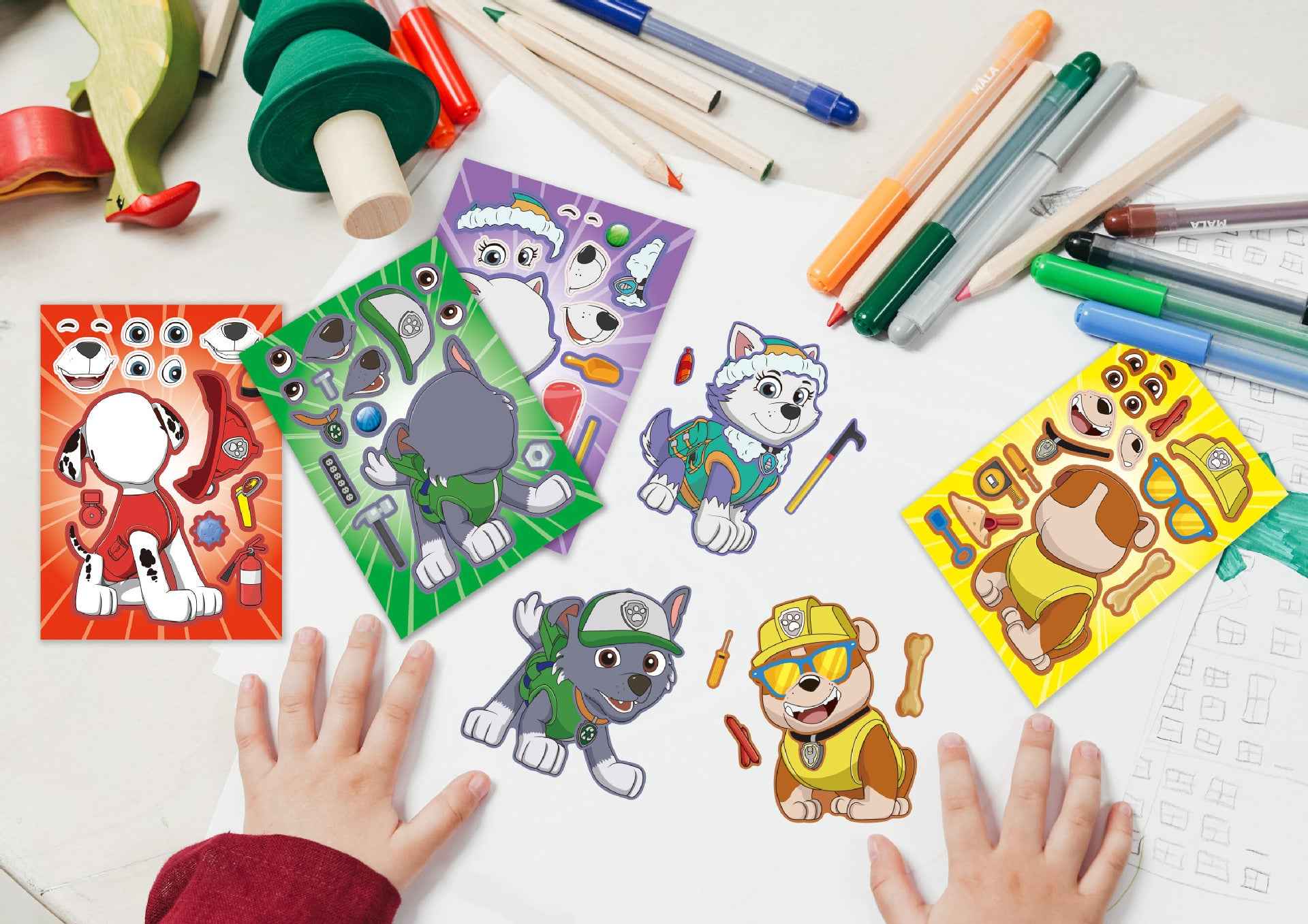 32 Sheets PAW Patrol Make a Face DIY Stickers for Kids - TTpen