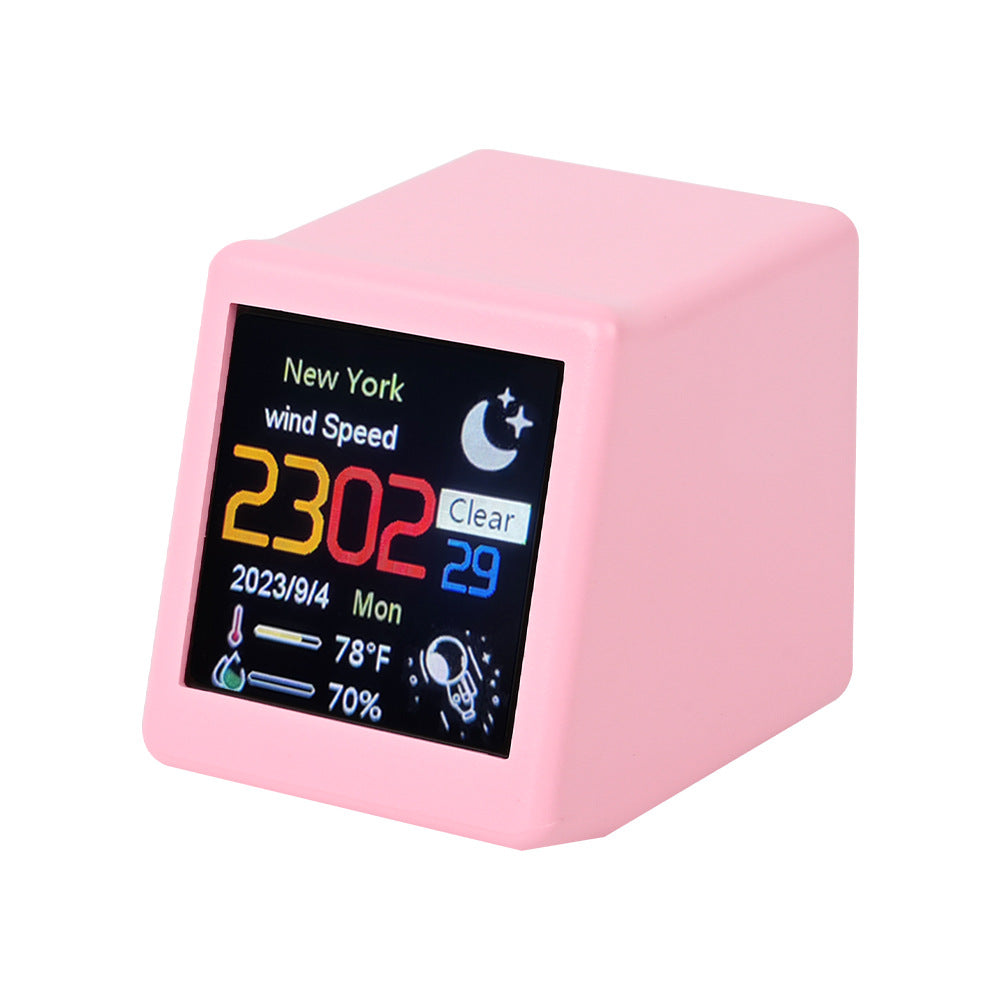 Desktop Mini WiFi Weather Station Clock 1.54 Inch Display Pink