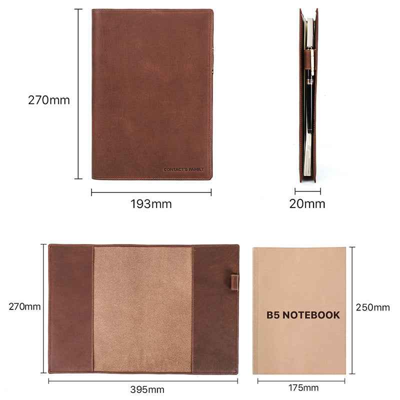 Tan B5 Leather Notebook Journal Cover for Field Notes Planner