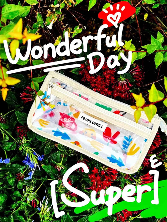 PECPECWELL Pencil Case with Window Cute Stationery Organizer for Girls