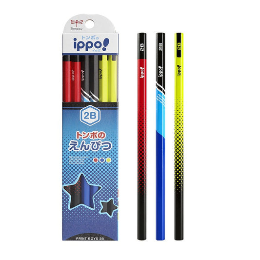 Tombow ippo! Kakikata Wood Pencil 2B HB,Print Boys,12 Pack 2B
