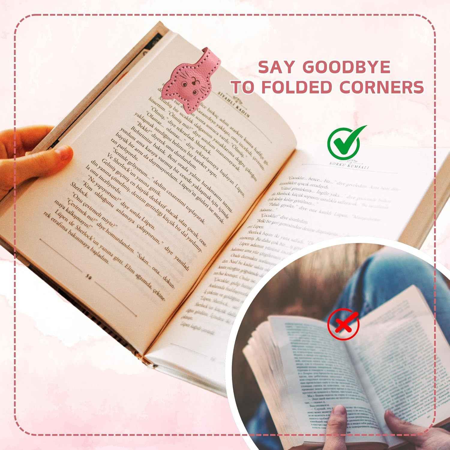 4Pcs Cute Cate Leather Magnetic Bookmarks