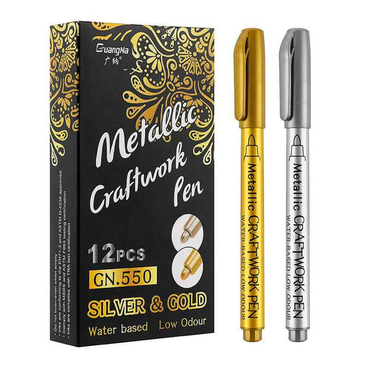 GUANGNA Gold Silver Metallic Permanent Marker Pens 12 Pack - TTpen