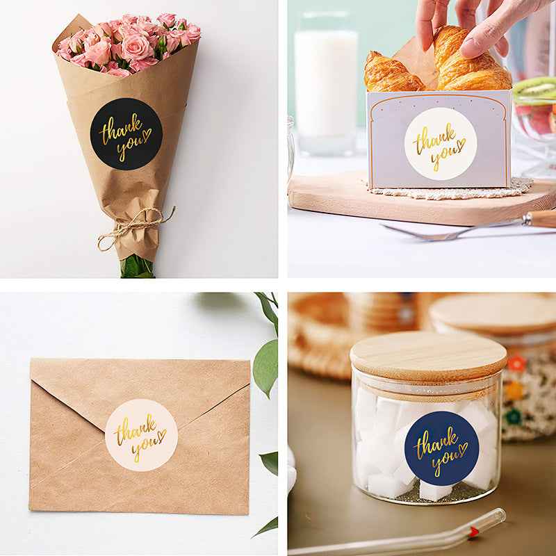 Thank You Stickers Roll 500 Labels 1.5 inch 4 Classic Colors with Gold Foil Design - TTpen