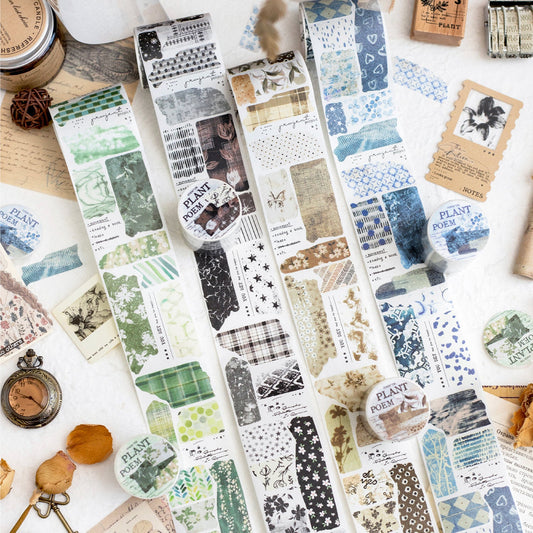 Plant Poem Washi Tape – 4 Roll Retro Artistic Decorative Tapes 50mmx2m