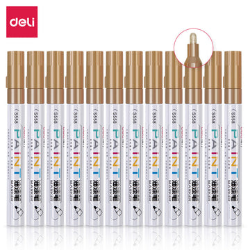 DELI 12pcs Paint Art Marker Pens Oil Based for Metal Rock Canvas Gold