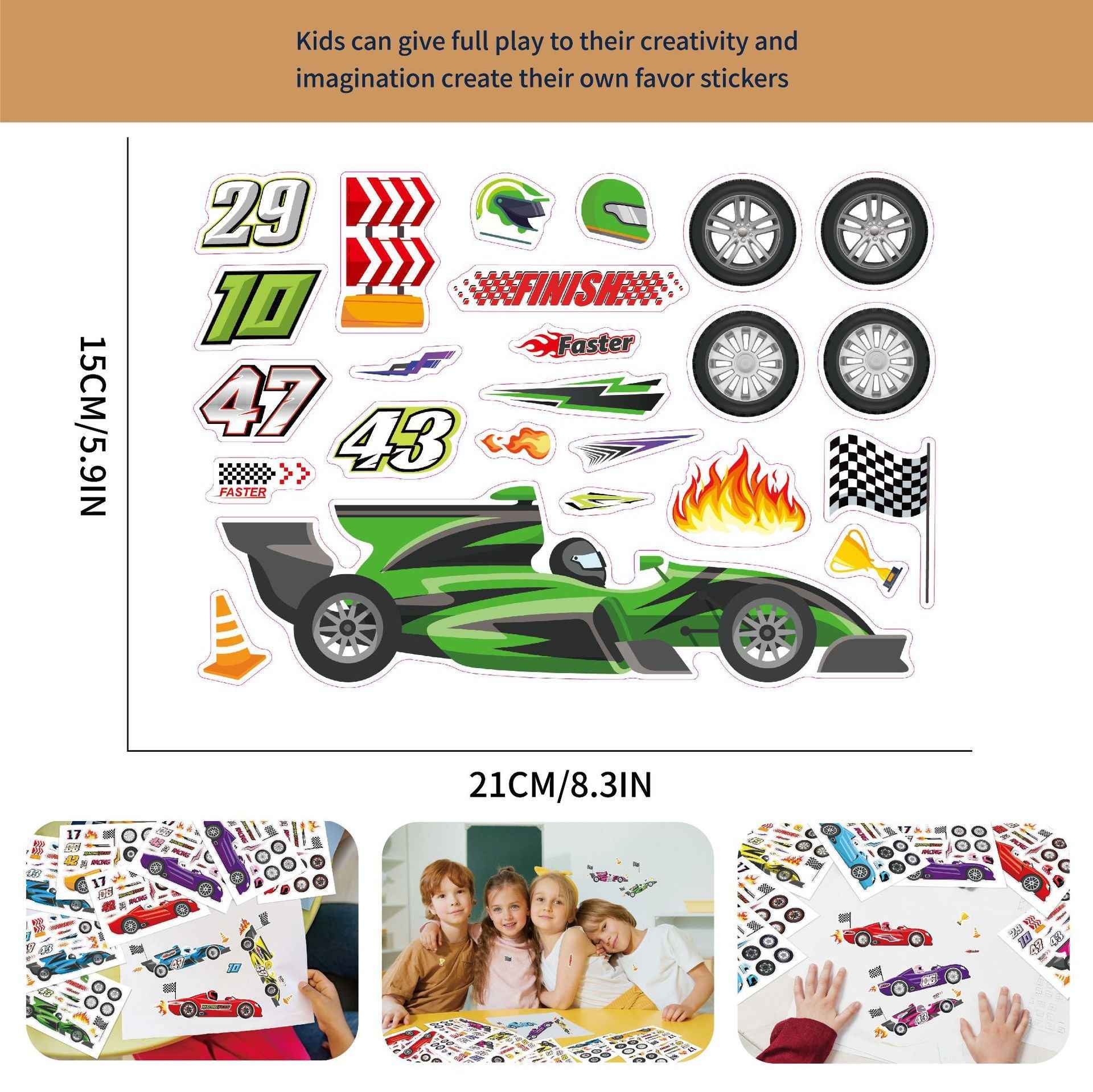 32 Sheets Racing Car Make Your Own Stickers for Kids - TTpen