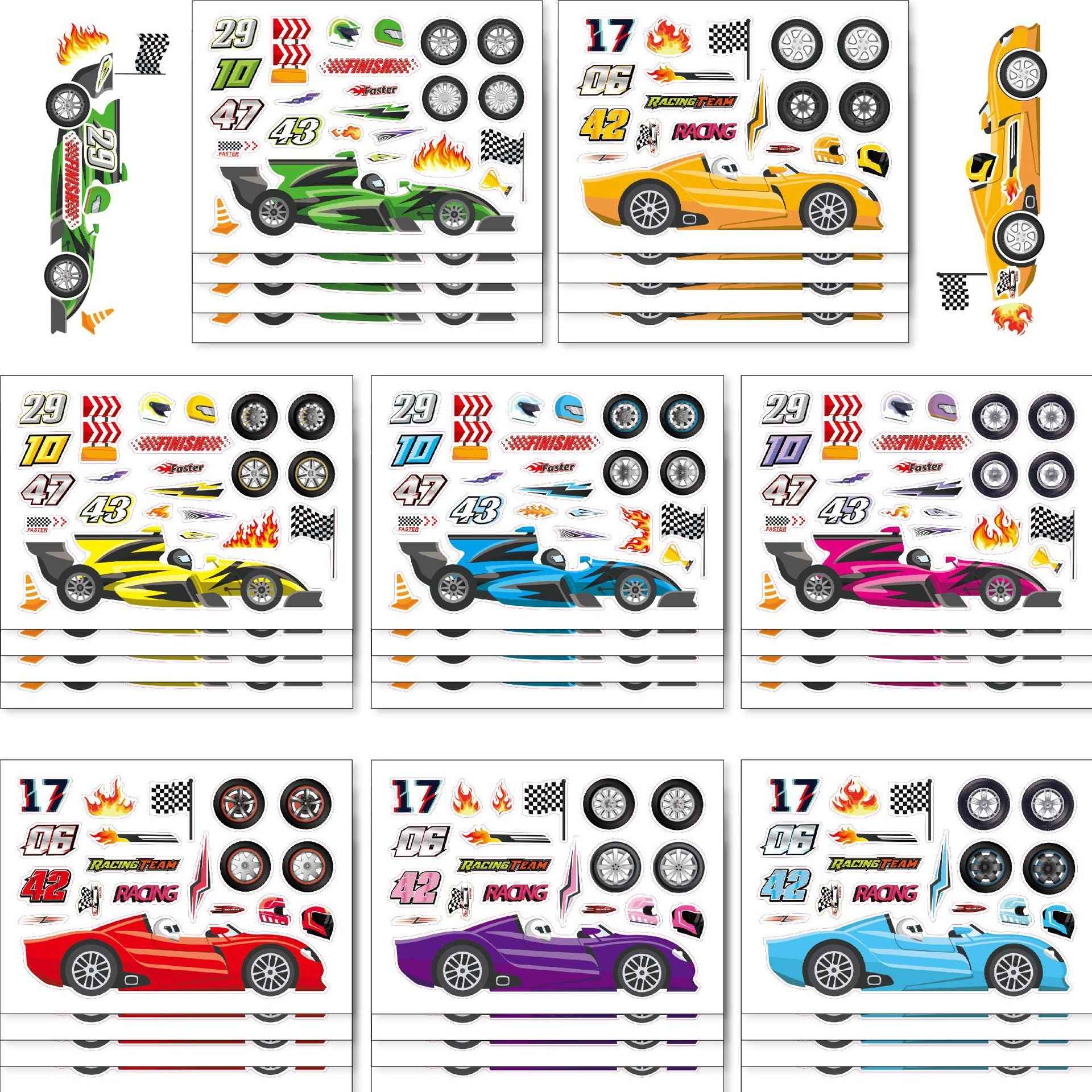 32 Sheets Racing Car Make Your Own Stickers for Kids - TTpen