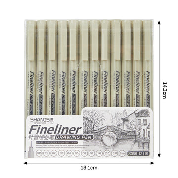 SHANDS 12-Pack Black Ink Fineliner Drawing Pens