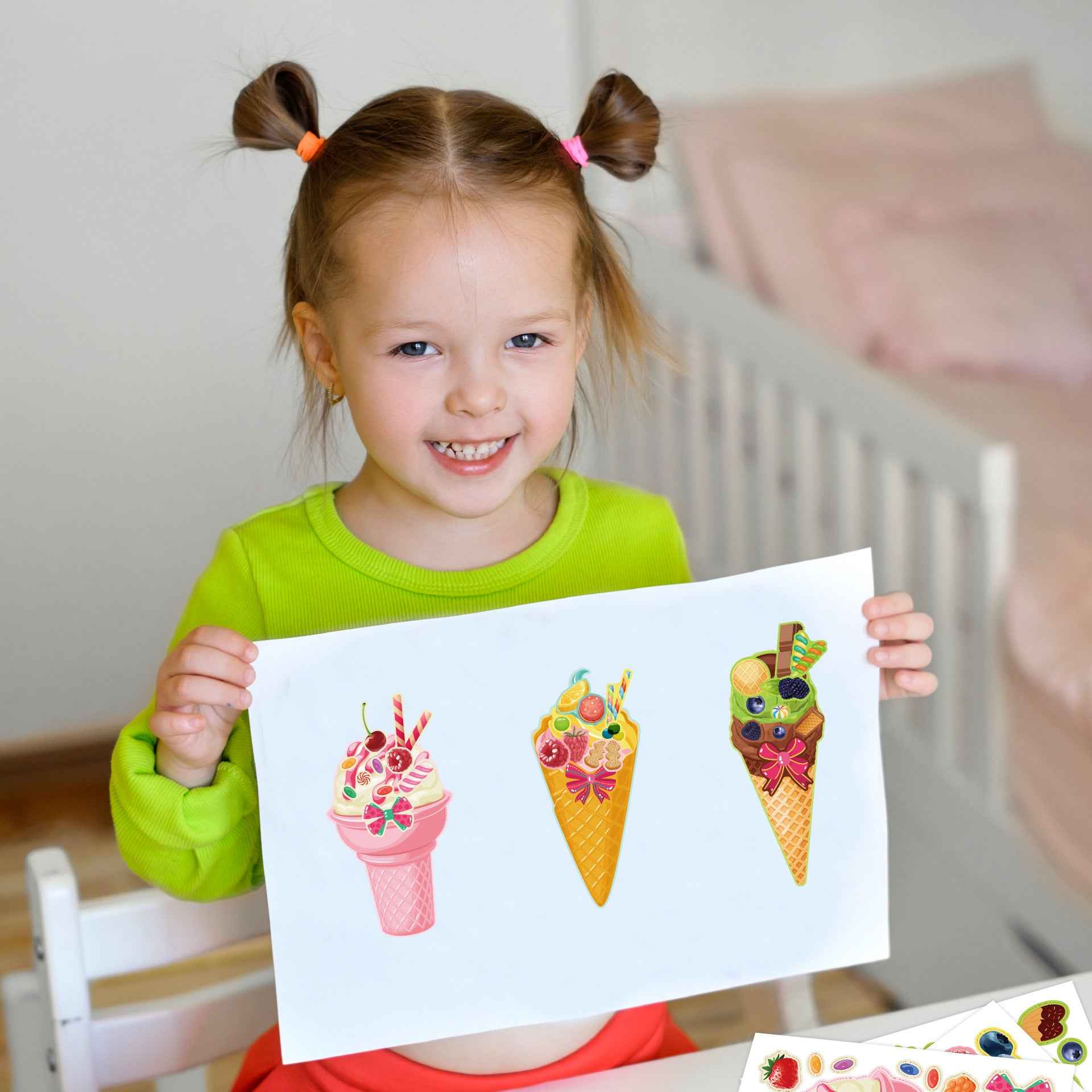 32 Sheets Cartoon Ice Cream Summer Face DIY Stickers for Kids - TTpen