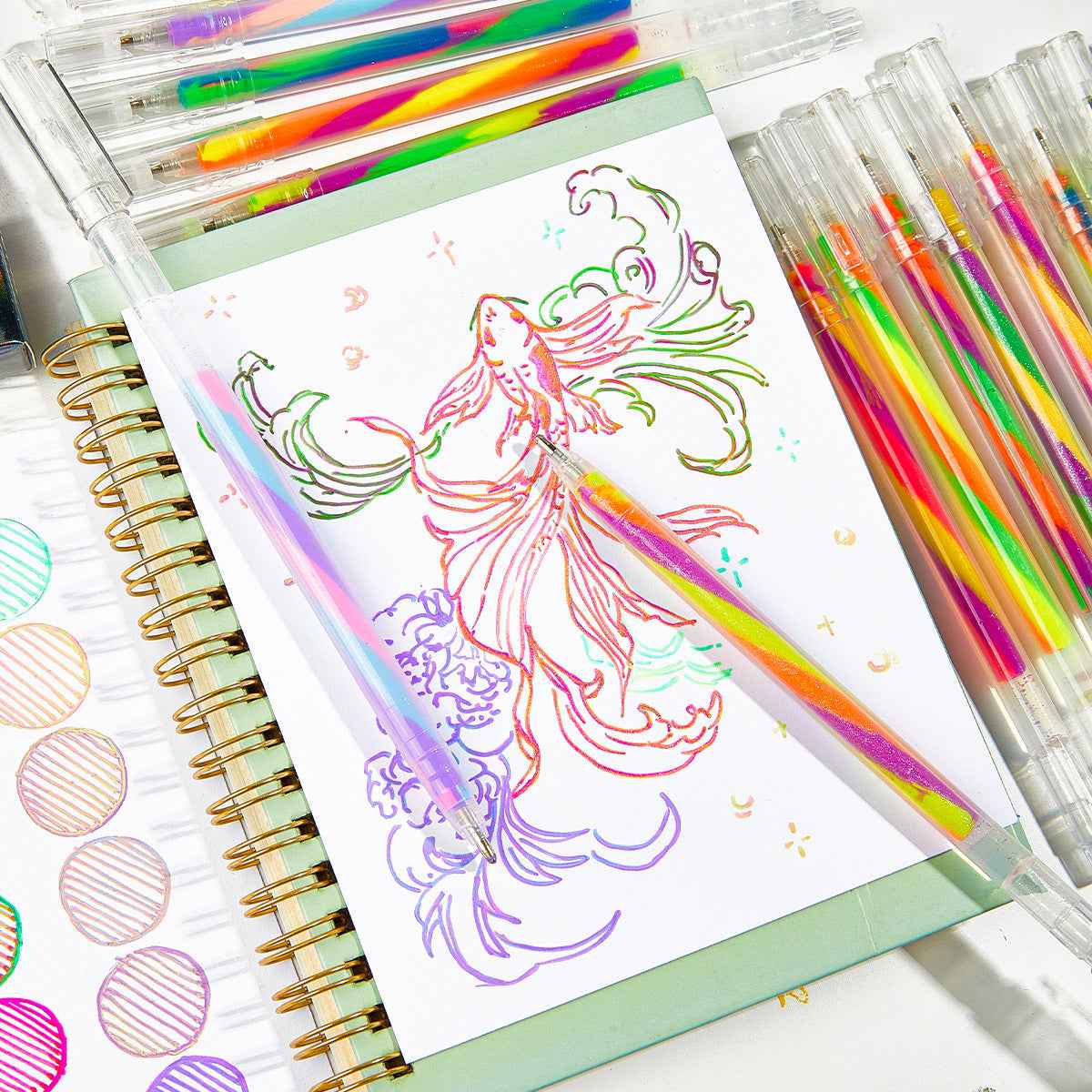 SHANDS 18 Colors Magic Rainbow Gel Pens with Glitter Neon Pastel