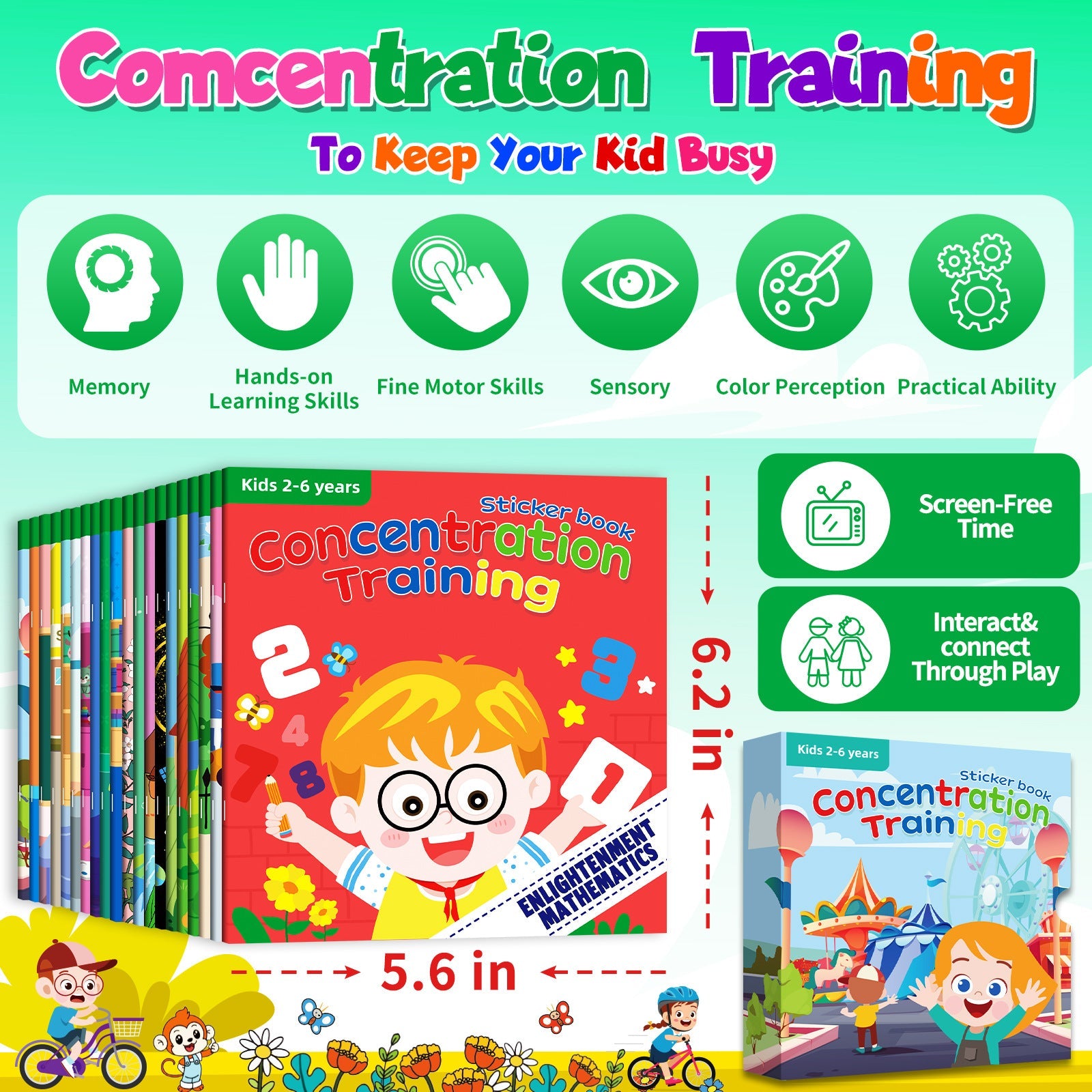 Concertration Training Sticker Books for Kids 2-6 Years 20 Pack