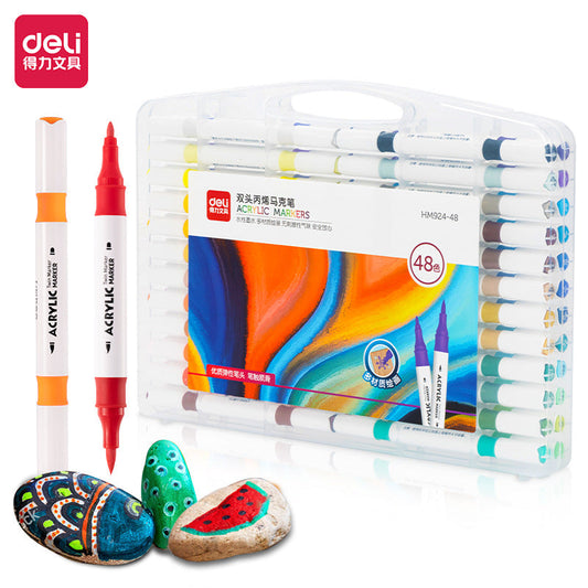 DELI 12/24/36/48 Colors Acrylic Paint Pens Brush Twin Markers 48 Color