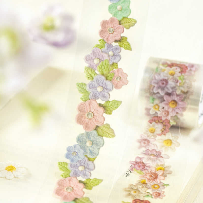 6 Floral "Embroidered Blooms" PET Tape 35mm x 2m