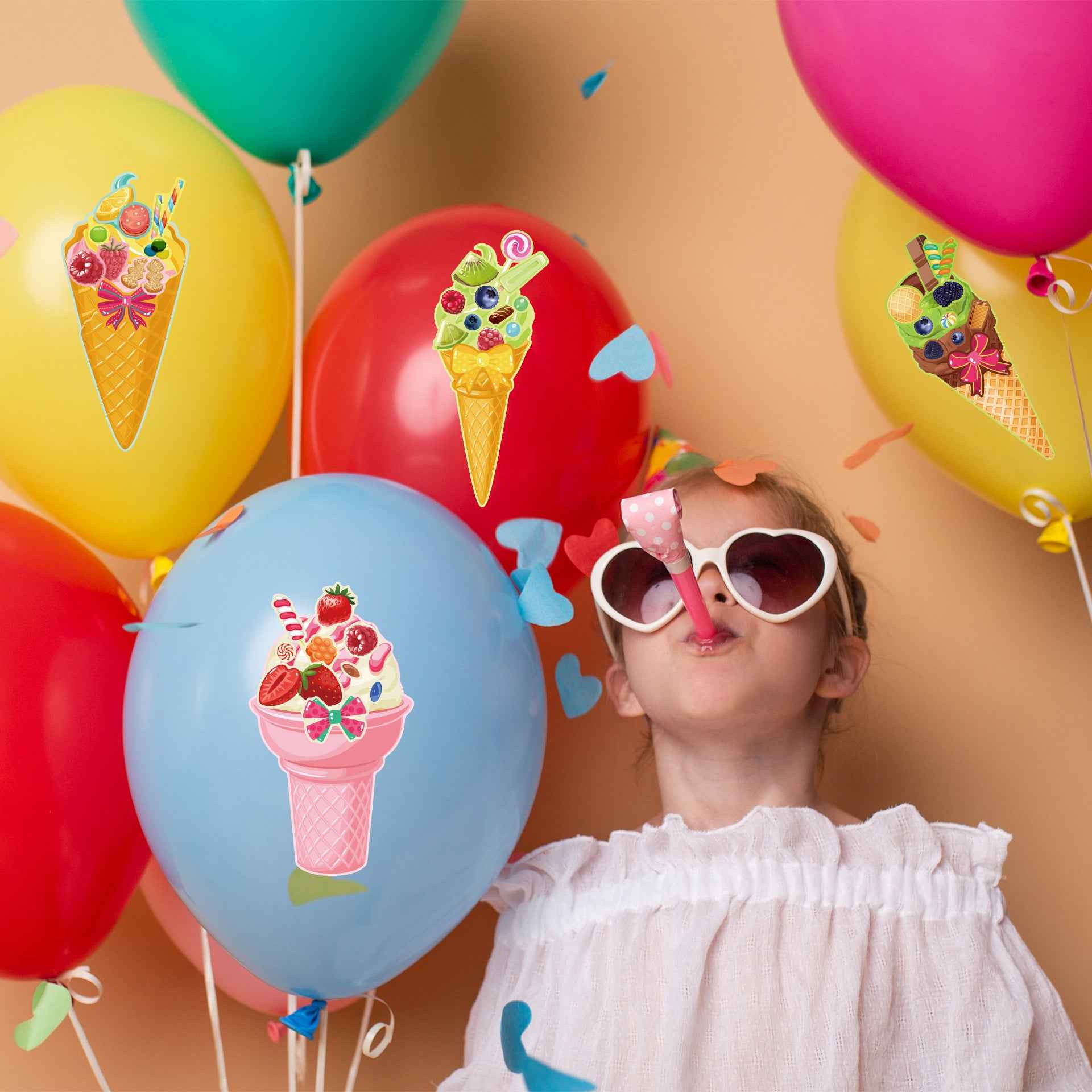 32 Sheets Cartoon Ice Cream Summer Face DIY Stickers for Kids - TTpen