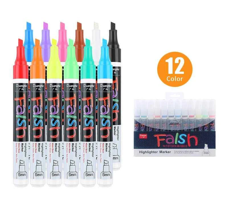 Guangna Fluorescent Board Pop Markers – 5mm Tip 8/12-Color