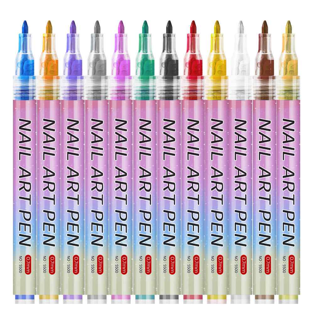 12 Colors 3D Nail Art Marker Pens Set 0.7mm