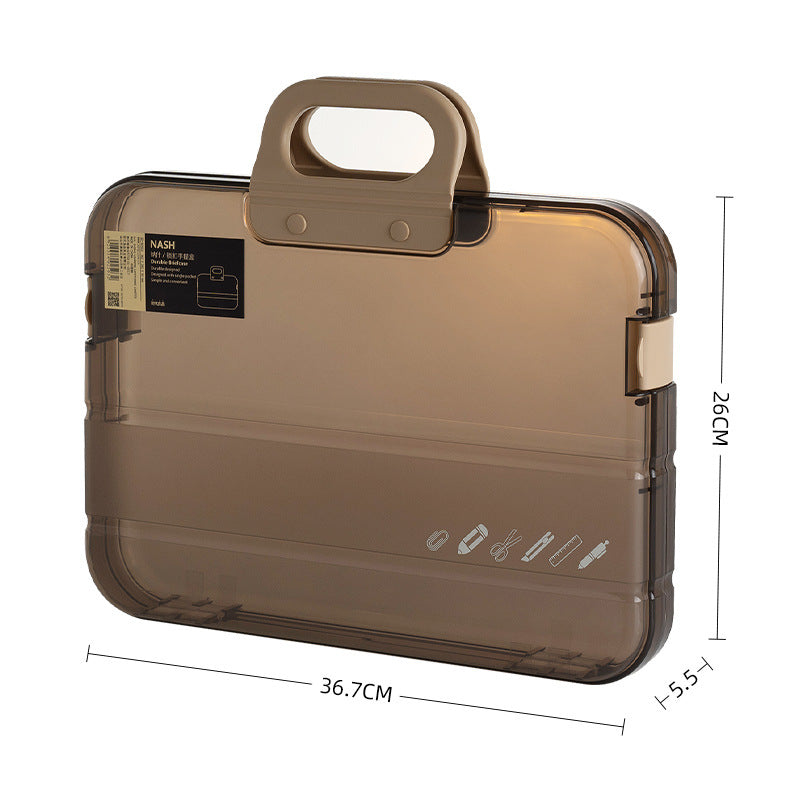 Portable Plastic Transparent A4 File Folder Box Case Coffee