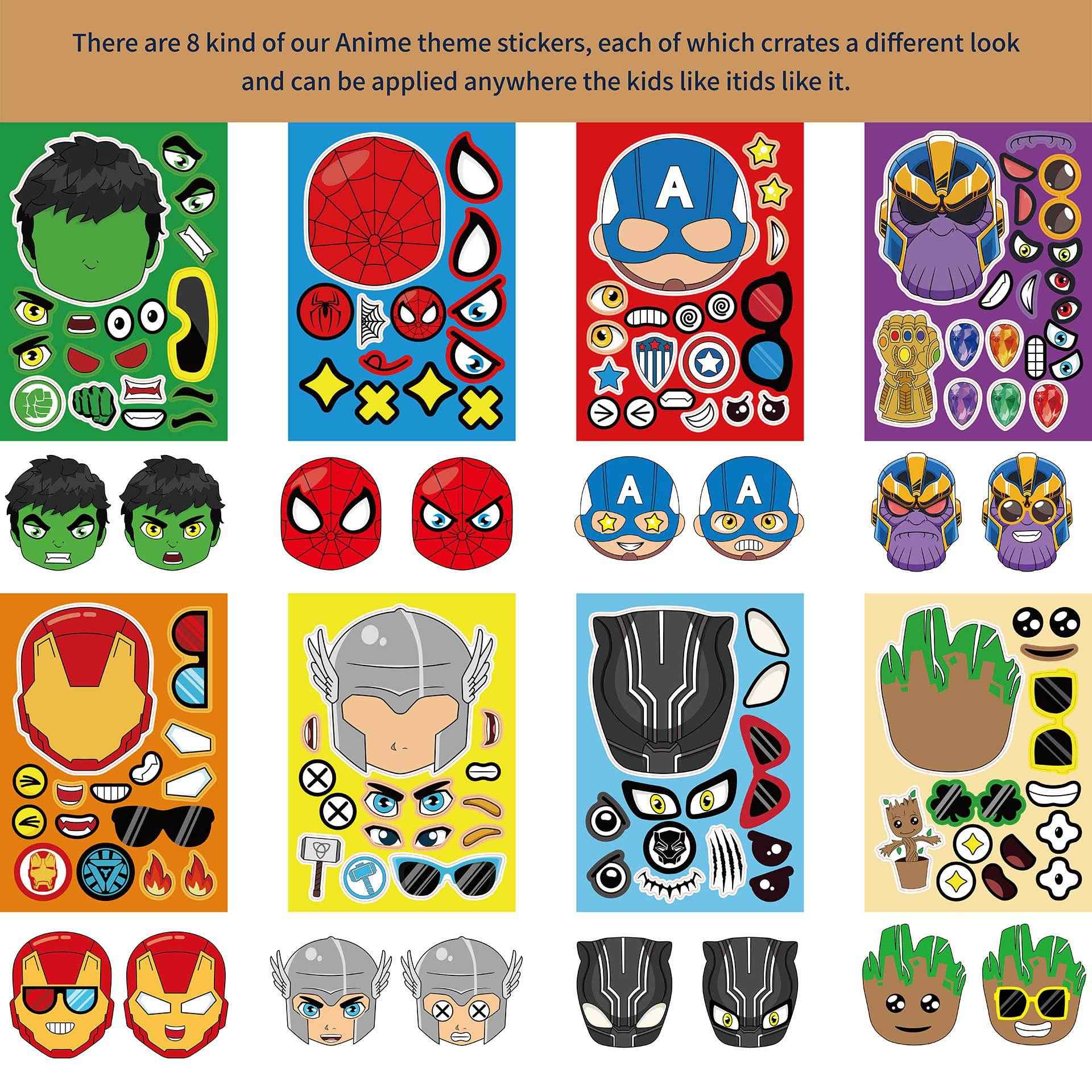 32 Sheets Cartoon Marvel Make a Face DIY Stickers for Kids - TTpen