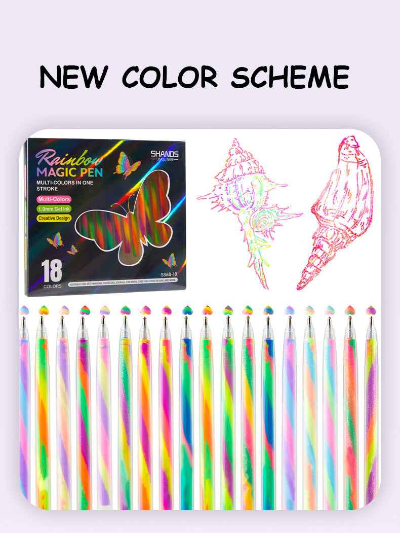 SHANDS 18 Colors Magic Rainbow Gel Pens with Glitter Neon Pastel