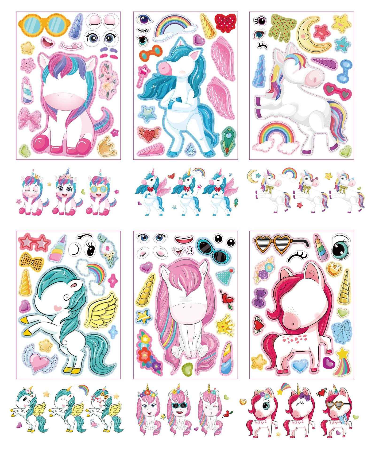 24 Sheets 8.27''×5.9'' Make Your Own Unicorn Stickers - TTpen