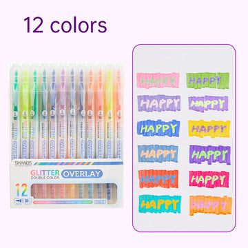 12/24 Colors Dual-Tip Glitter Overlay Highlighter Markers Set
