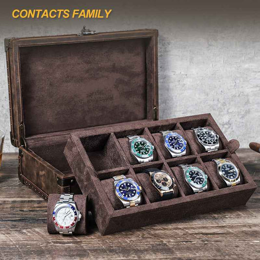 Luxury Handcrafted Genuine Leather Wooden 8-Piece Watch Box