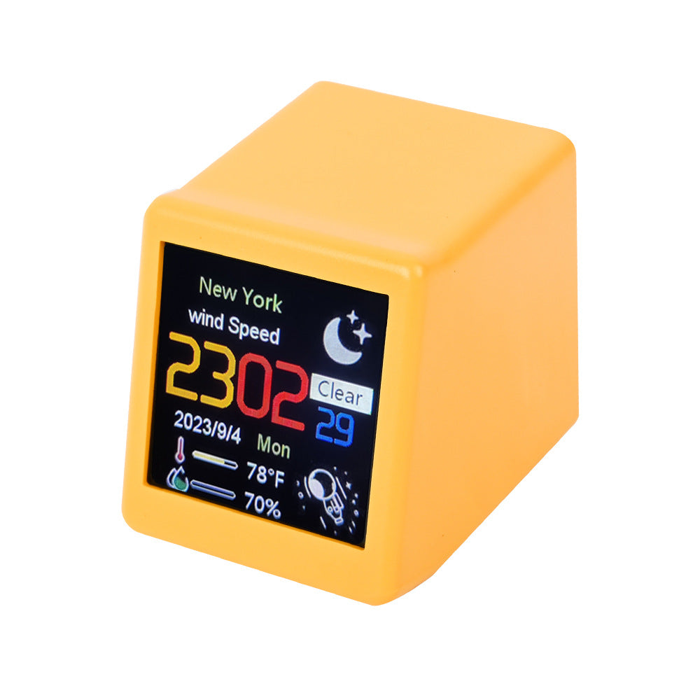 Desktop Mini WiFi Weather Station Clock 1.54 Inch Display Yellow