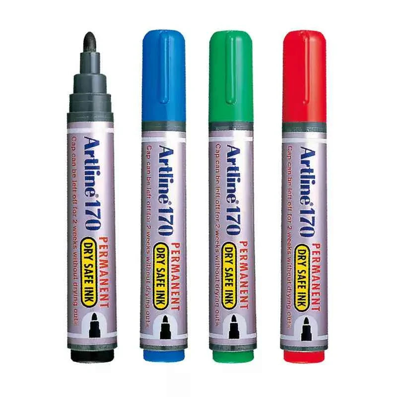 Artline 170 Dry-Safe Permanent Markers | 2.0mm Bullet Tip 3 Pack